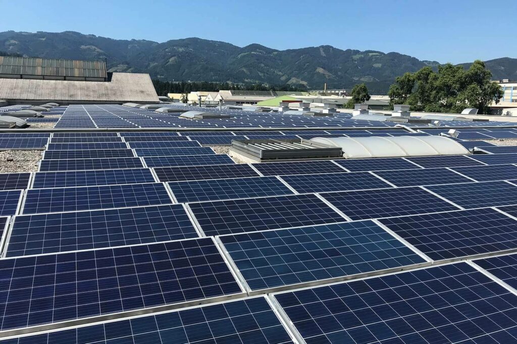 Aerial view of voestalpine photovoltaic plants in Kapfenberg