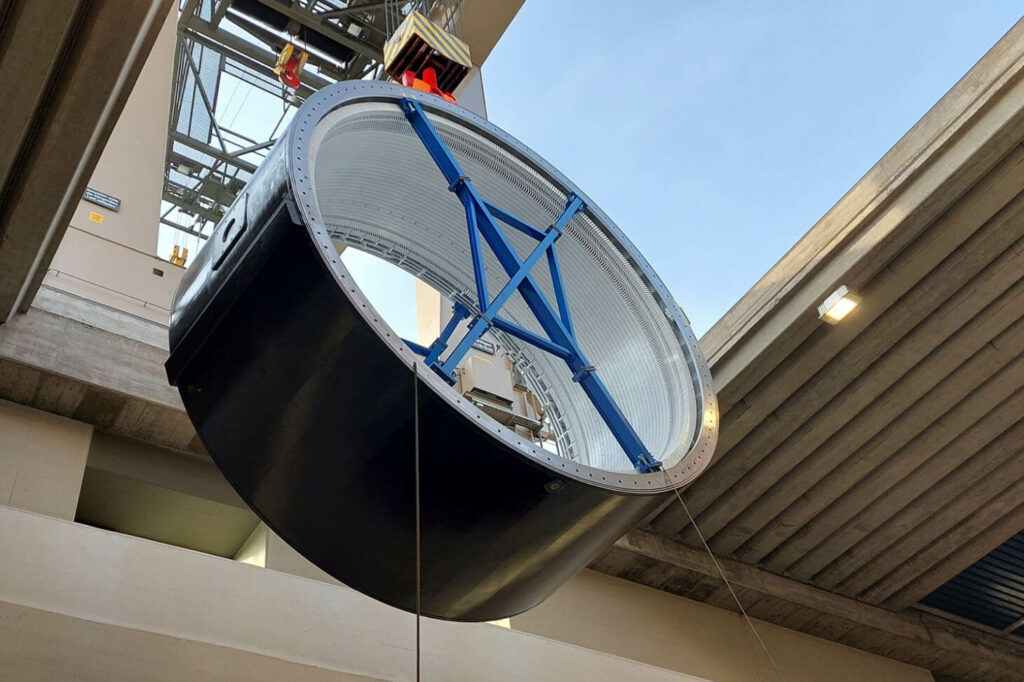 A strator with coiled electrical steel is placed in a generator at the Danube power plant Ottensheum