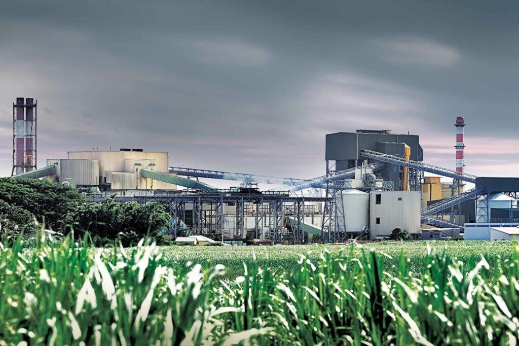 Factory photo long distance shot with dramatic sky