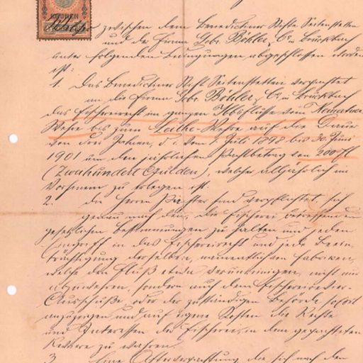 Lease agreement between Böhler and Seitenstetten Abbey from 1898 for the fishing rights to the section of the Ybbs on their doorstep